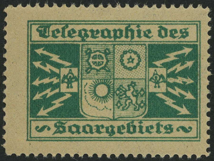 SAARGEBIET **, Grüne Vignette Telegraphie Des Saargebiets, Pracht - Altri & Non Classificati