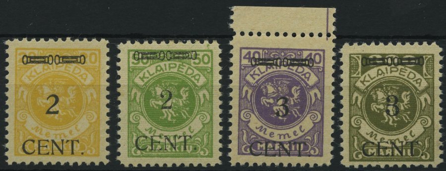 MEMELGEBIET 176-79 **, 1923, 2 C. Auf 20 M. - 3 C. Auf 300 M., Postfrisch, 4 Prachtwerte, Mi. 110.- - Memel (Klaipeda) 1923