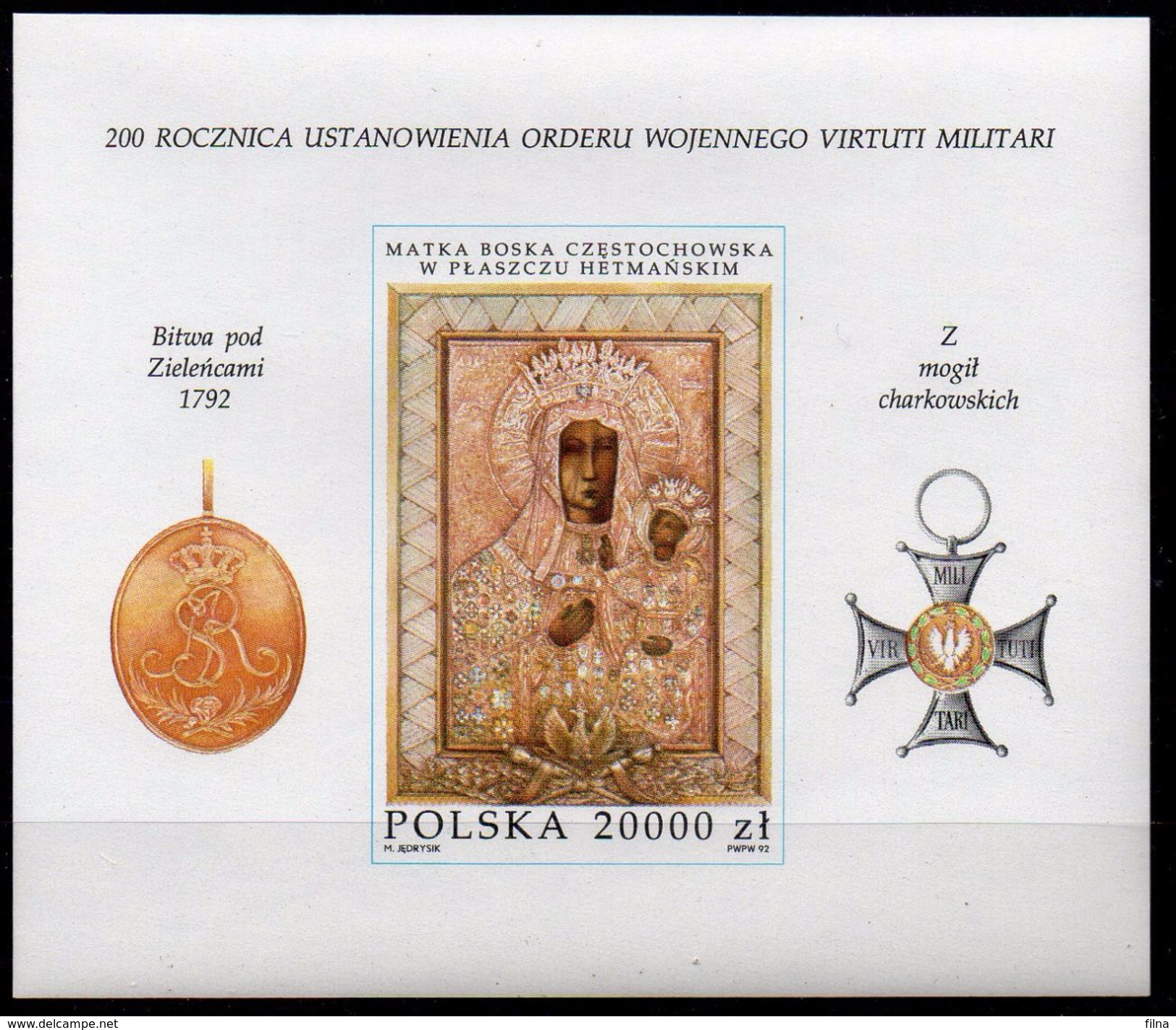 POLONIA 1992 - FGL 200 ANNI CREAZIONE "VIRTUTI MILITARI" - VERGINE DI CZESTOCHOWSKA** - Unused Stamps
