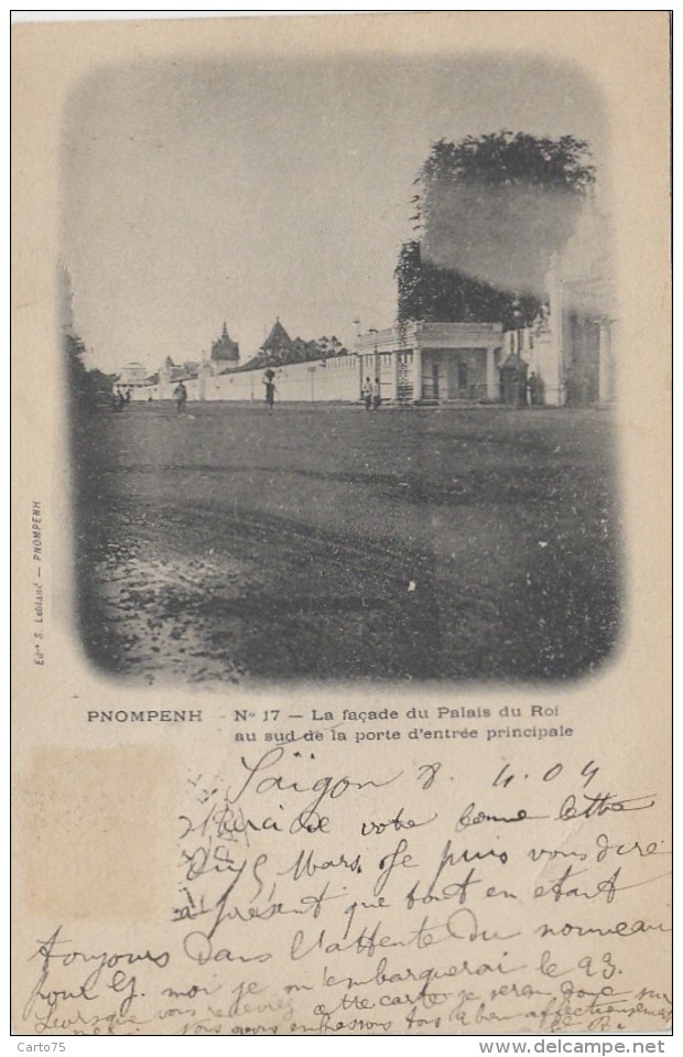 Cambodge - Phnom Penh - Façade Du Palais Du Roi - 1904 - Marcophilie Cachet Paquebot Ligne N Paq. Fr. N° 3 - Cambodge