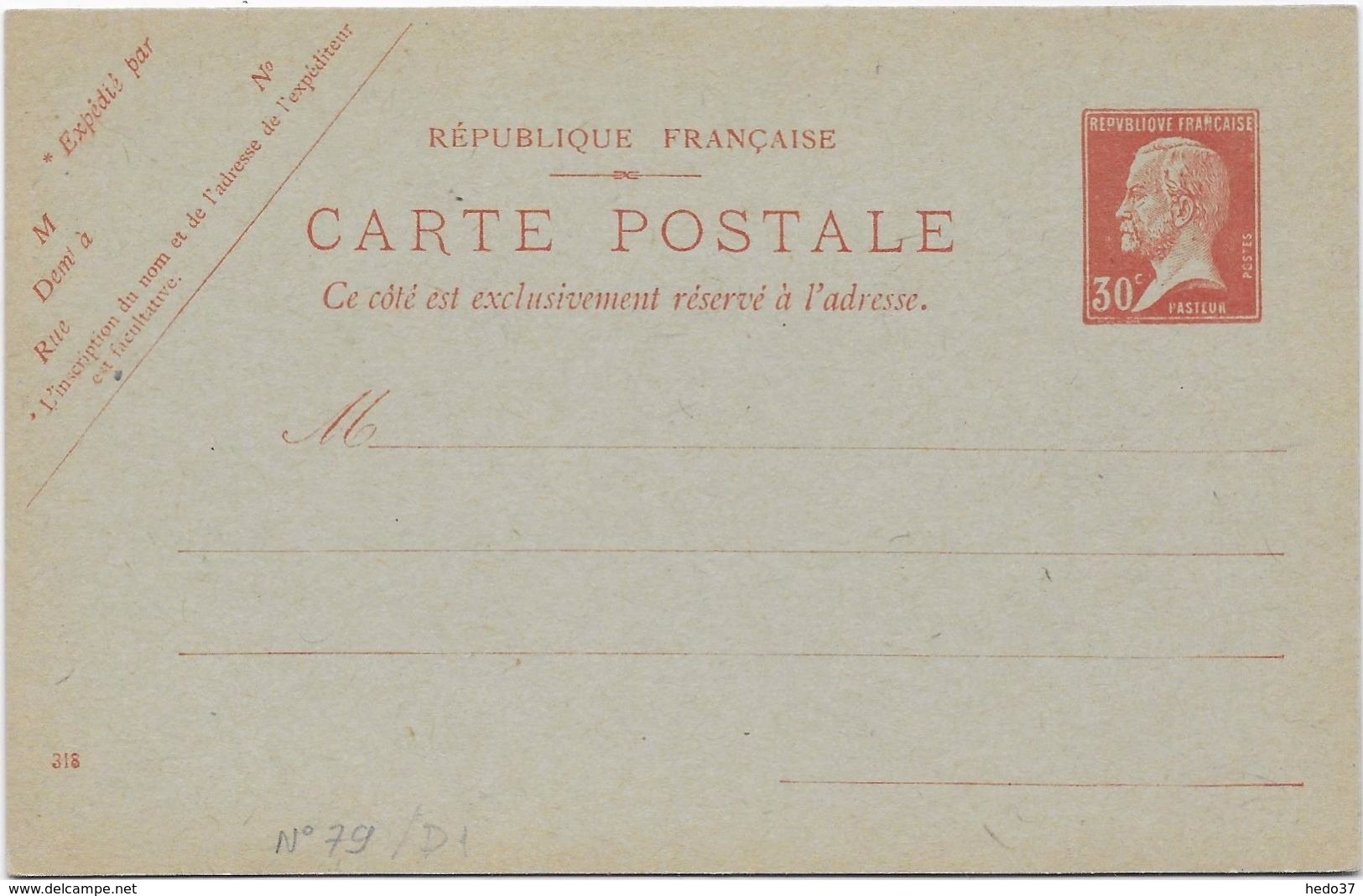 France Entiers Postaux - Type Pasteur 30 C Rouge - Carte Postale - TB - Cartes Postales Types Et TSC (avant 1995)