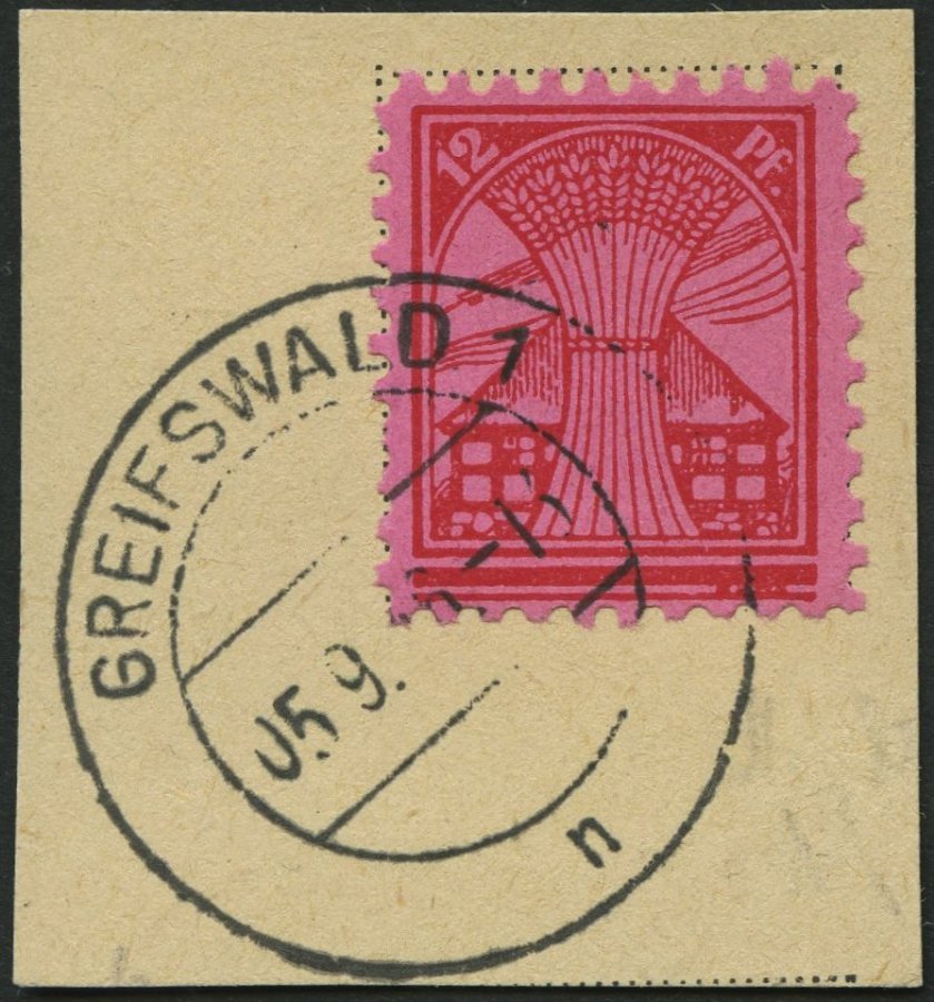 MECKLENBURG-VORPOMMERN 19y BrfStk, 1946, 12 Pf. Dunkelrosarot Auf Lebhaftlilarosa, Prachtbriefstück, Gepr. Kramp, Mi. (5 - Otros & Sin Clasificación