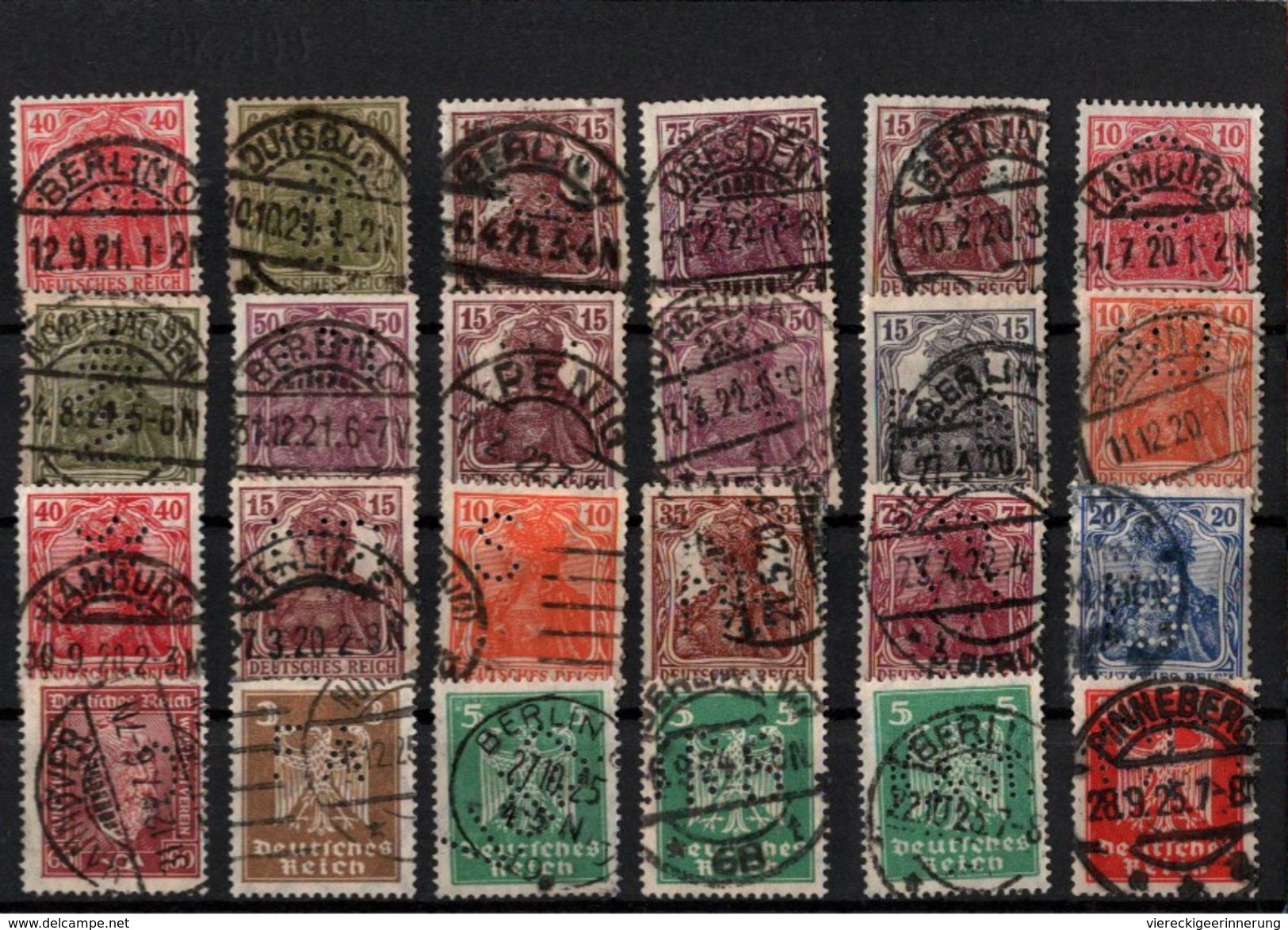 ! Lot Von 121 Briefmarken Deutsches Reich Mit Lochungen, Germania, Inflation 1920-1932, Perfins - Gebraucht