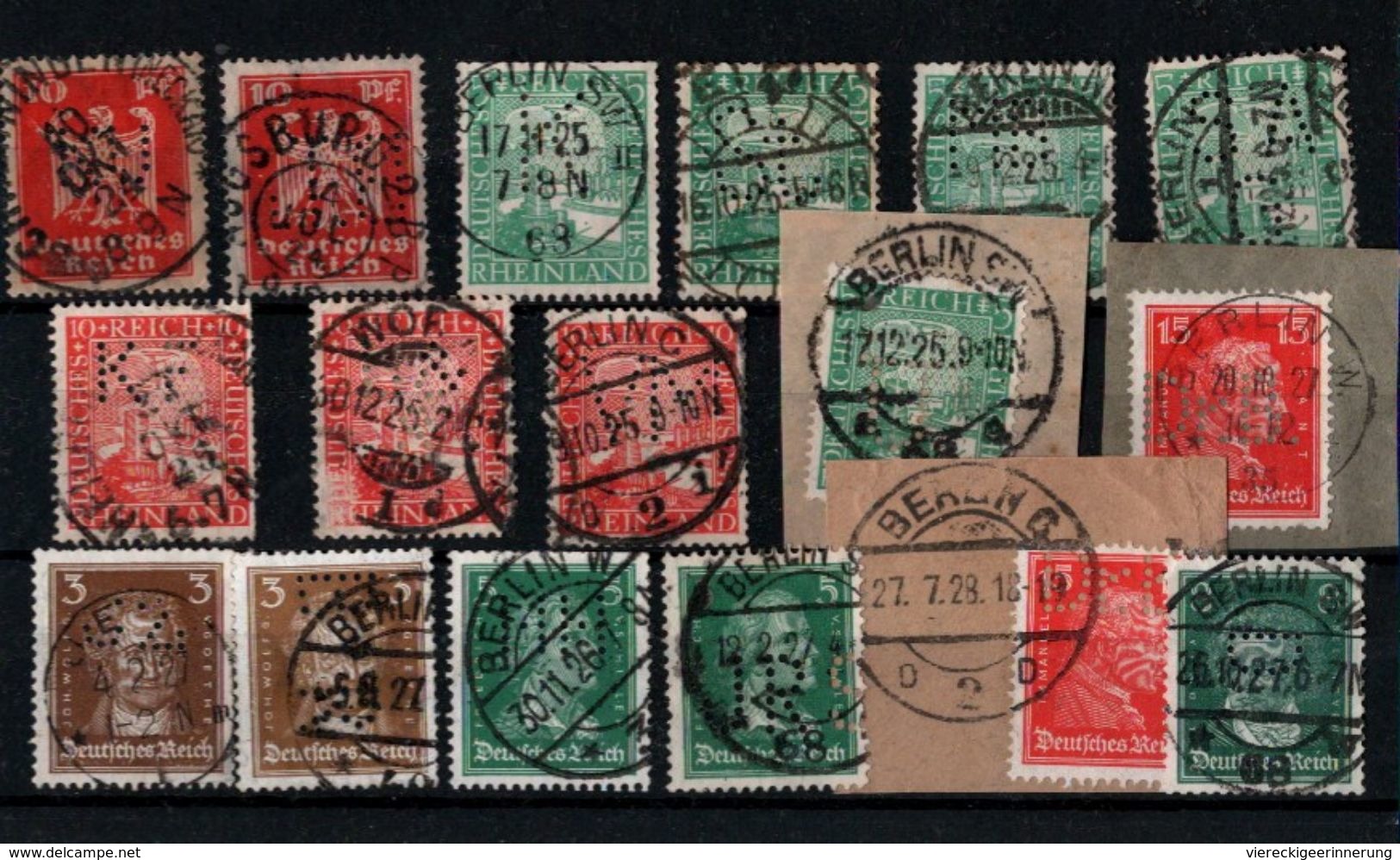 ! Lot von 121 Briefmarken Deutsches Reich mit Lochungen, Germania, Inflation 1920-1932, perfins