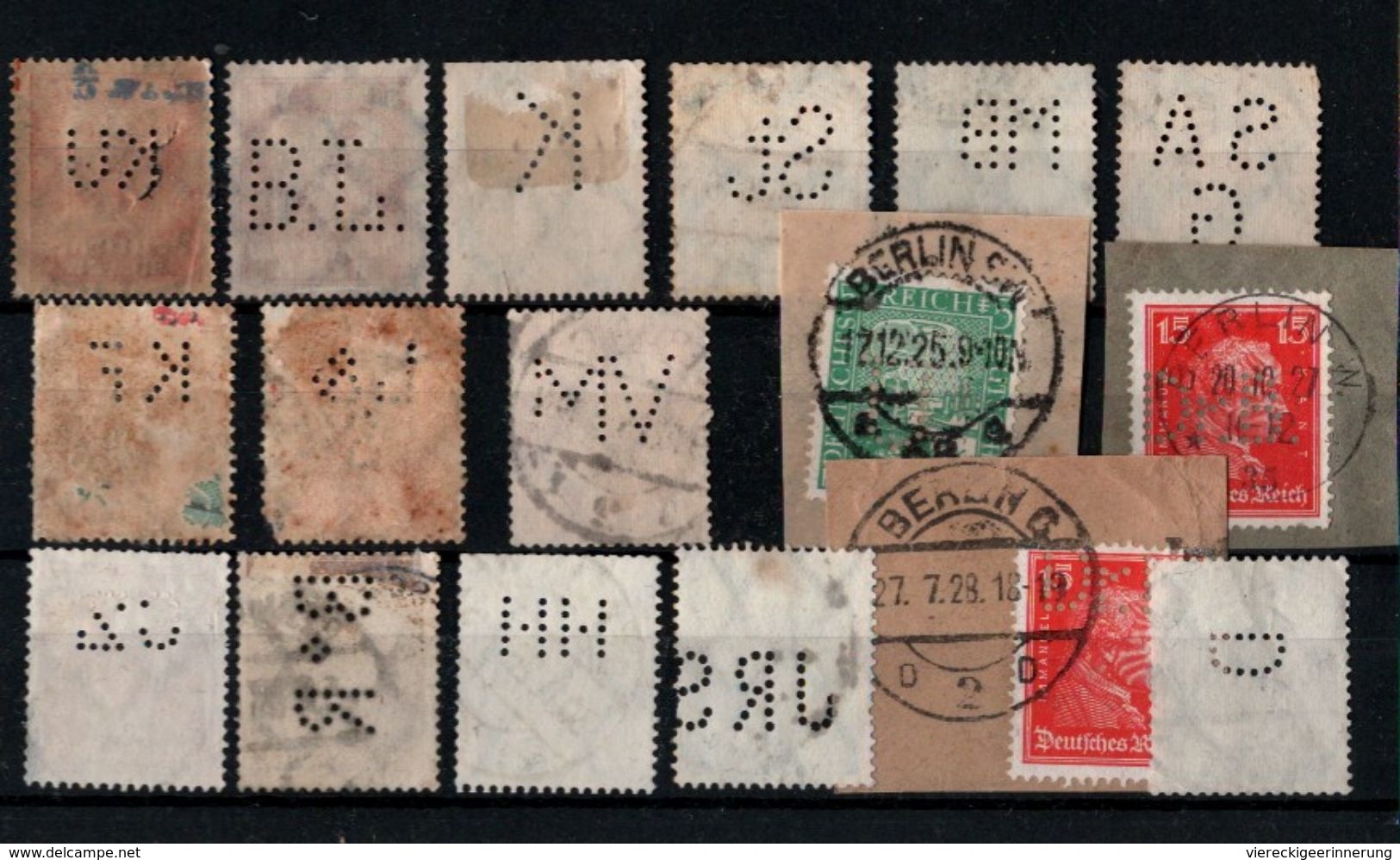 ! Lot von 121 Briefmarken Deutsches Reich mit Lochungen, Germania, Inflation 1920-1932, perfins