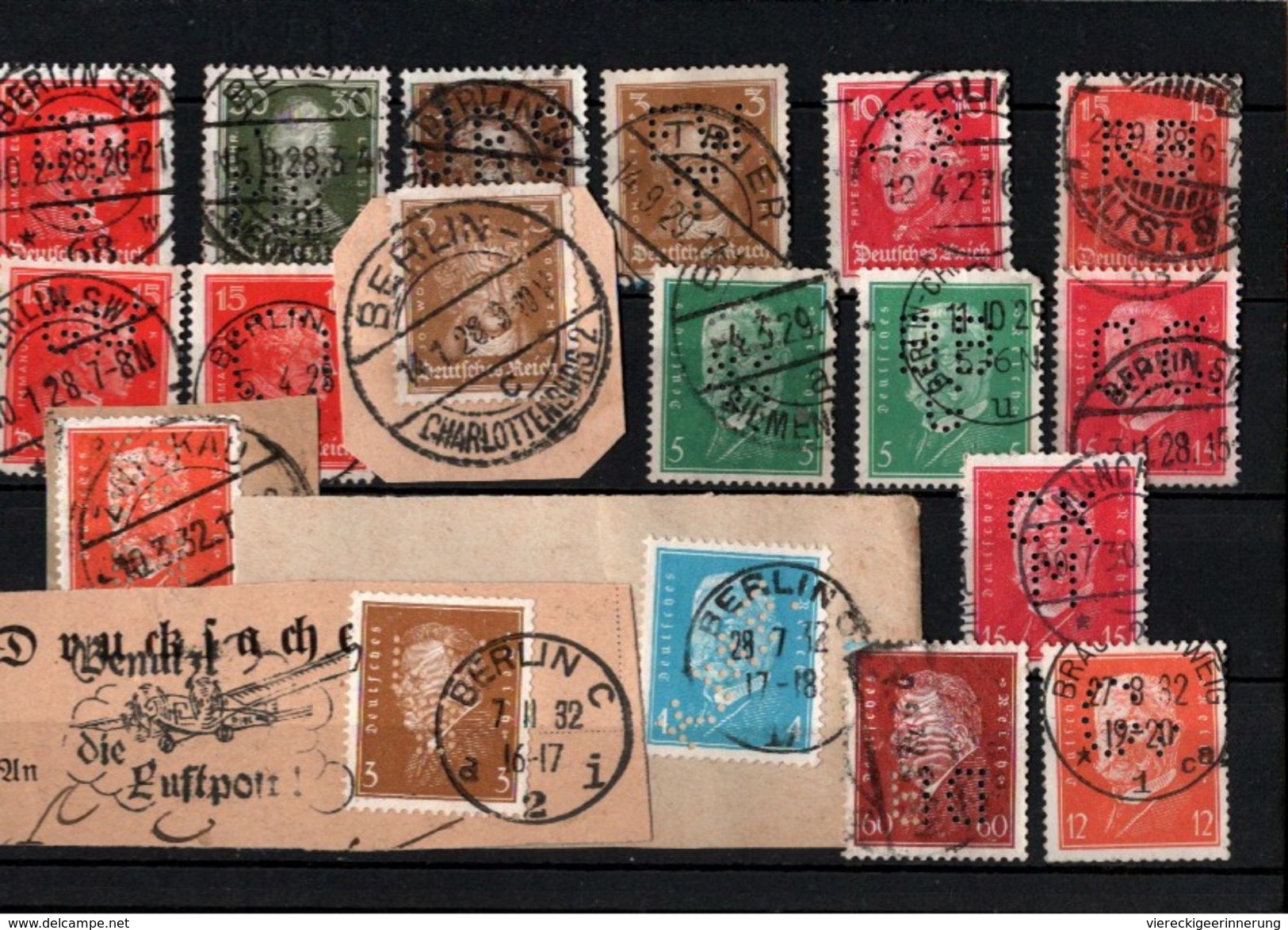 ! Lot von 121 Briefmarken Deutsches Reich mit Lochungen, Germania, Inflation 1920-1932, perfins