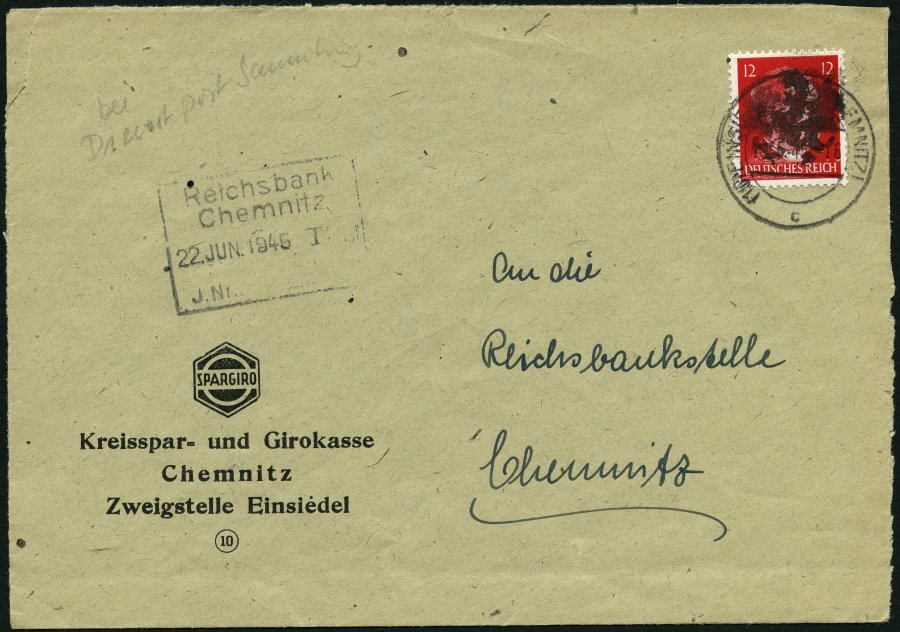 SÄCHSISCHE SCHWÄRZUNGEN AP 827I BRIEF, EINSIEDEL Bez. Chemnitz, 12 Pf. Auf Brief, Feinst - Other & Unclassified