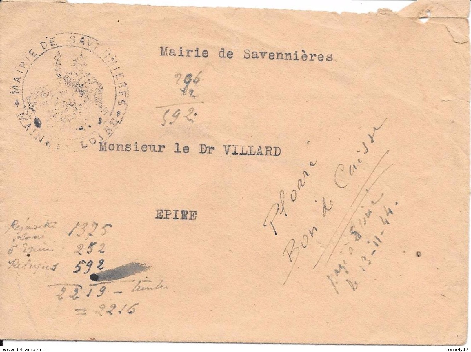 29 Et 49 Correspondance Intéressante De 1944  Quimper Pour Epiré Evacuation De 150 FFI - Documents Historiques