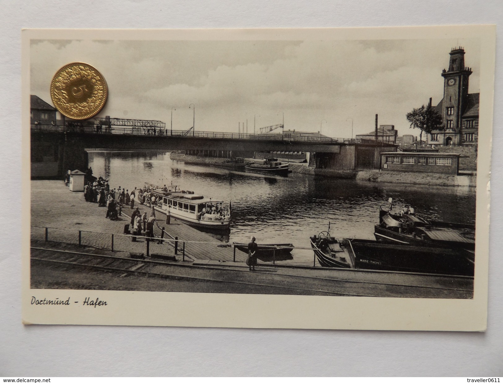 Dortmund - Hafen, Dampfer, Belebt, Brücke, 1955 - Dortmund