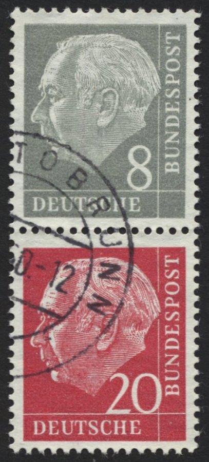 ZUSAMMENDRUCKE S 49YII O, 1960, Heuss Wz. Liegend 8 + 20, Nachauflage, Pracht, Gepr. Schlegel, Mi. 180.- - Usados