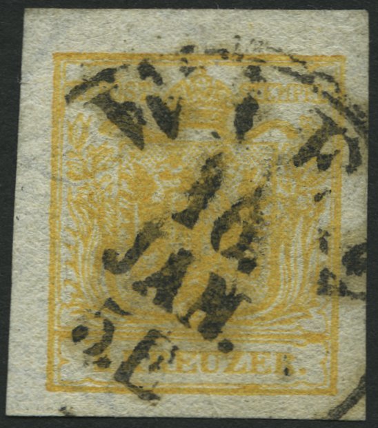 ÖSTERREICH 1Xa O, 1850, 1 Kr. Gelb, Handpapier, Type III, Großes Wz., K1 WIEN, Allseits Riesenrandig, Pracht, Gepr. Dr.  - Used Stamps