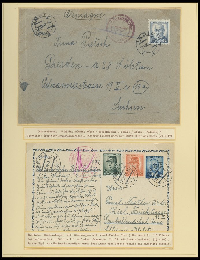 TSCHECHOSLOWAKEI Brief,o,*, **, 1940-48, interessante Sammlung mit 27 Bedarfsbelegen, dabei Feldpost, Zensurbelege, dazu