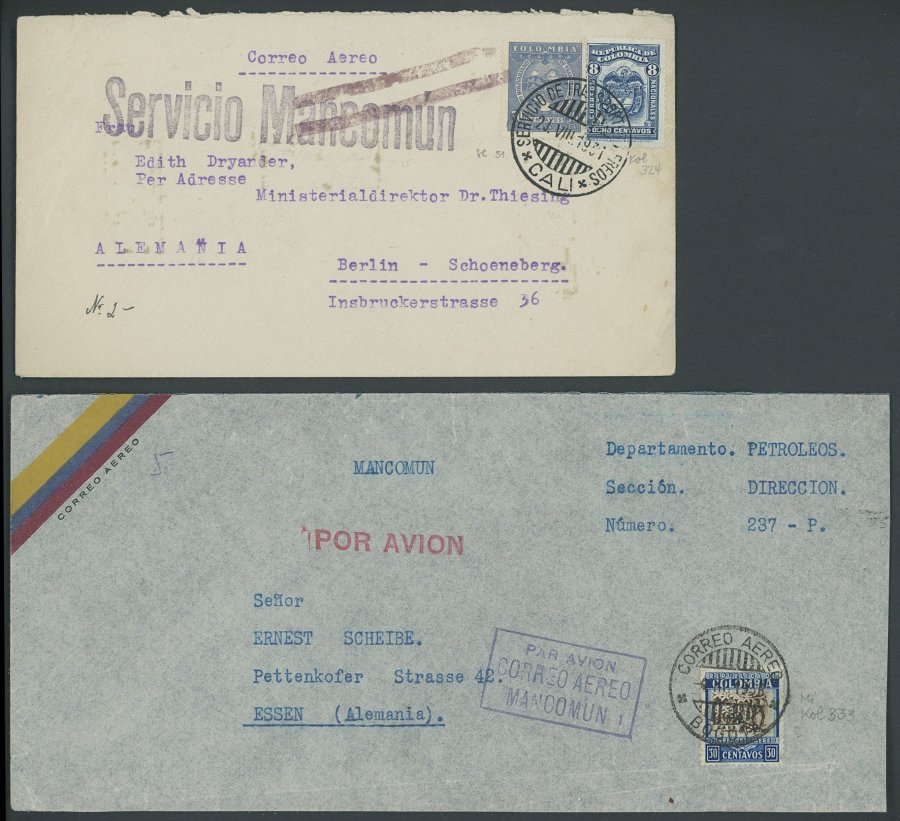 KOLUMBIEN 324,333 BRIEF, 1931/38, Großer L1 SERVICIO MANCOMUN Und R3 PAR AVION CORREO AERO MANCOMUN 1 Je Auf Luftpostbri - Colombia