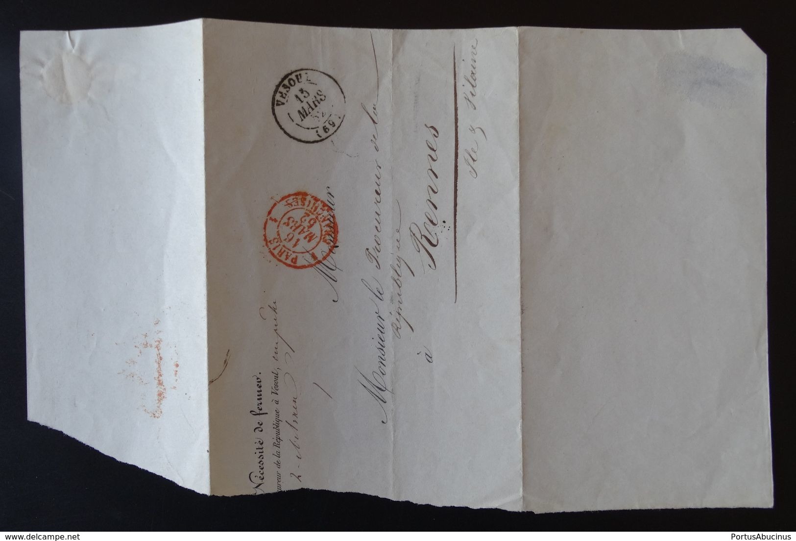 Lettre Enveloppe - Année 1852 - Franchise Encre Rouge - 1849-1876: Classic Period