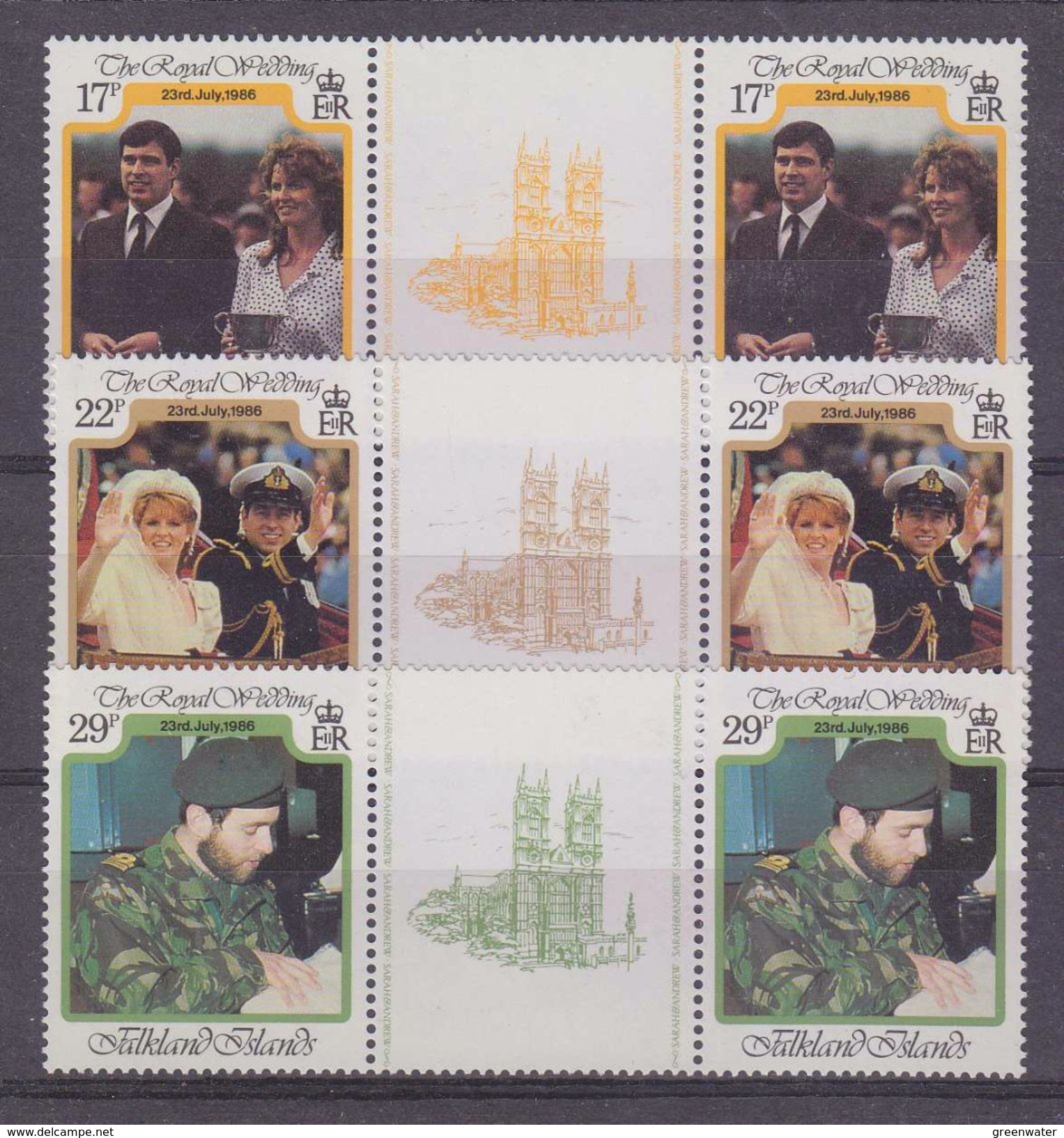 Falkland Islands 1986 Royal Wedding 3v Gutter  ** Mnh (37134B) - Falklandeilanden