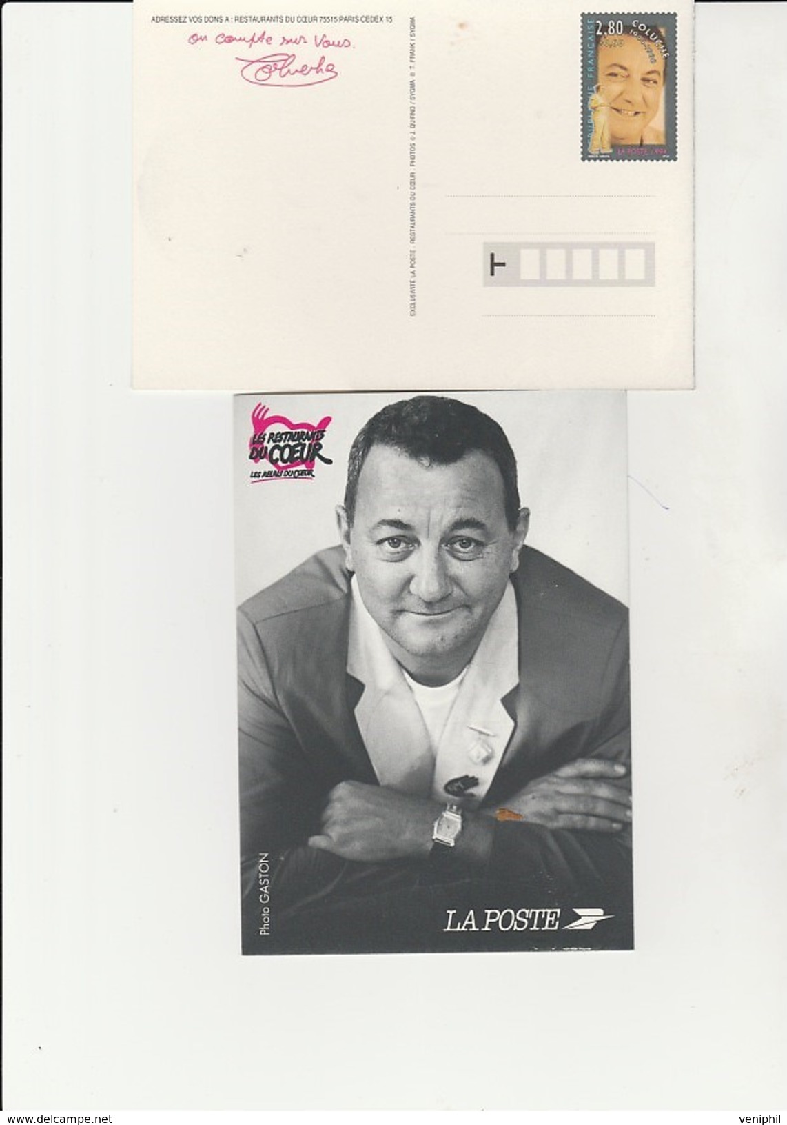 ENTIER POSTAL - COLUCHE  N° 2902-CPI -ANNEE 1994 - LES RESTAURANTS DU COEUR - Standaardpostkaarten En TSC (Voor 1995)