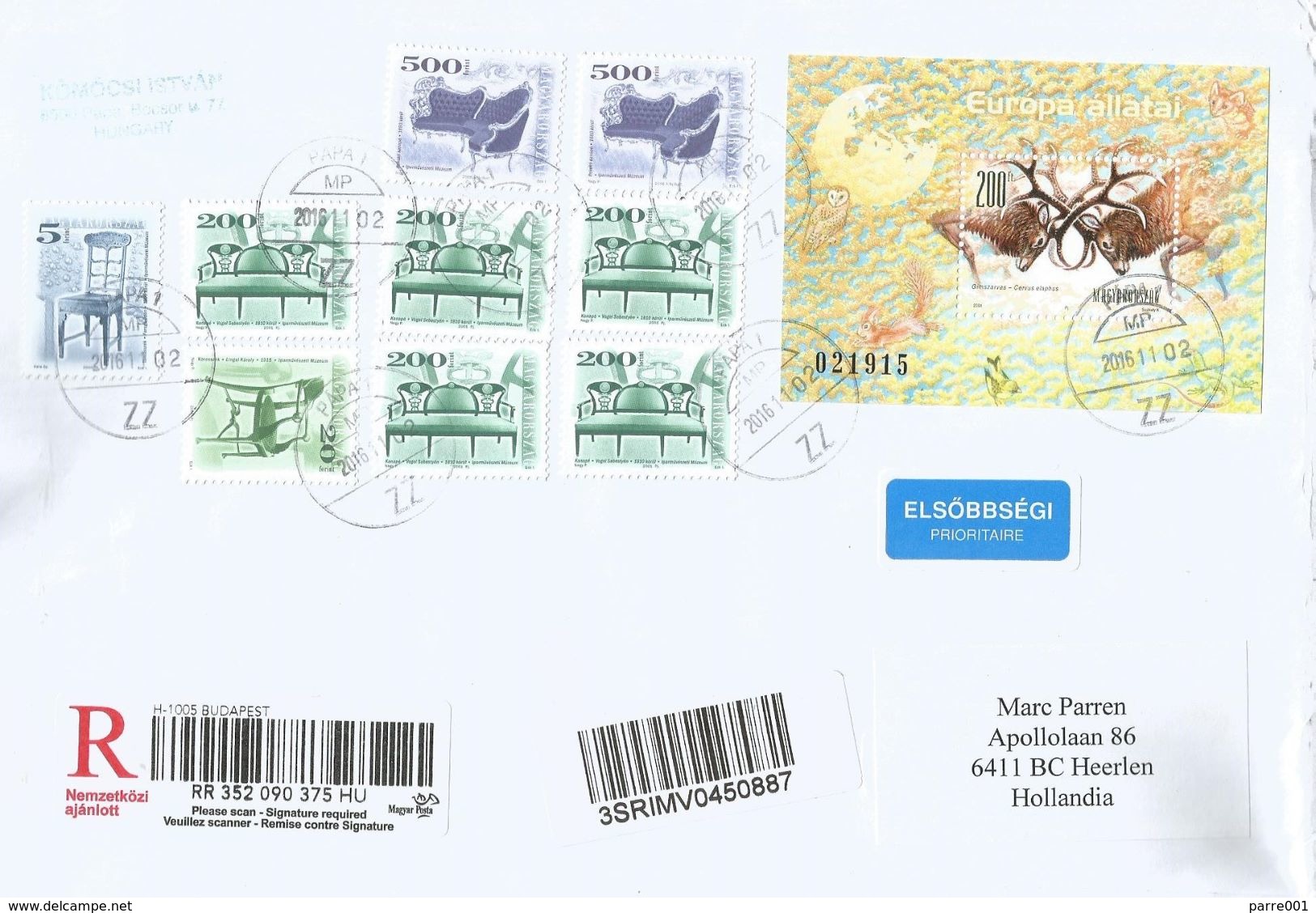 Hungary 2016 Papai Rothirsch Red Deer (Cervus Elaphus) Barcoded Registered Cover - Blokken & Velletjes