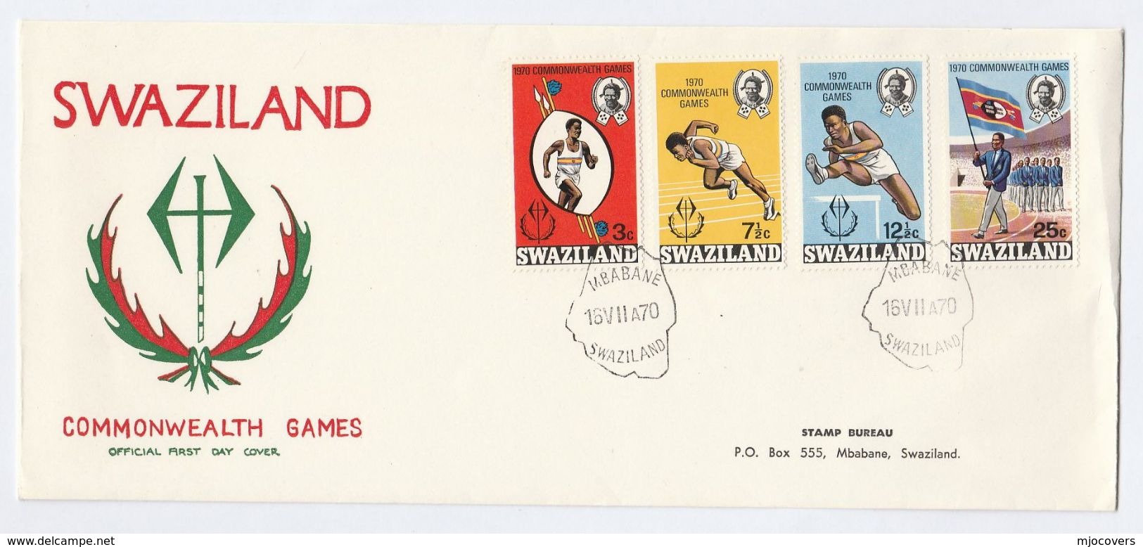 1970 SWAZILAND FDC Sport COMMONWEALTH GAMES Stamps Cover Flag Athletics - Swaziland (1968-...)