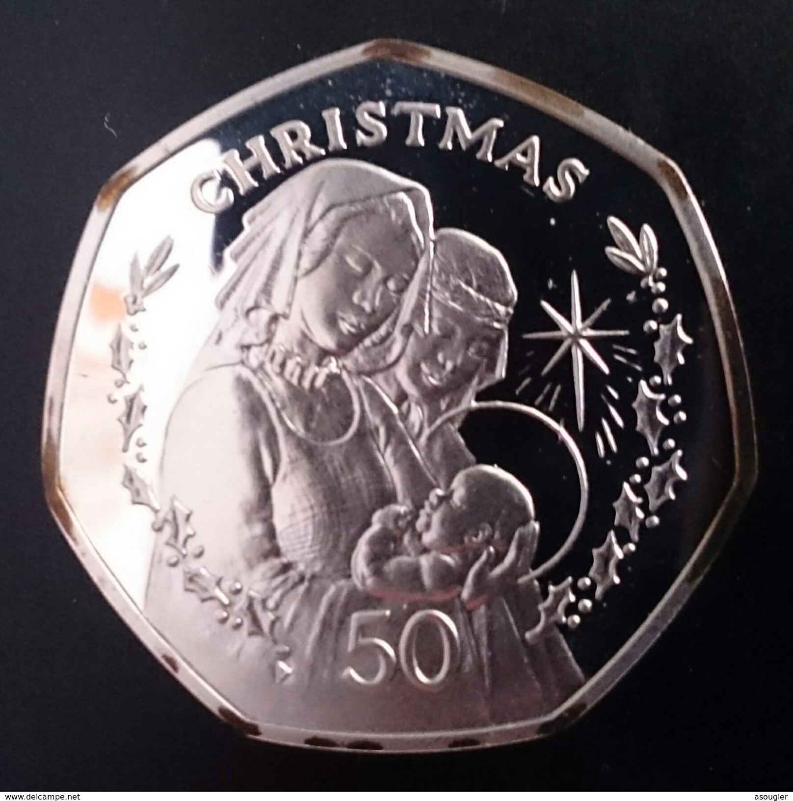 GIBRALTAR 50 PENCE 1990 SILVER PROOF " Christmas" RARE Free Shipping Via Registered Air Mail - Gibraltar