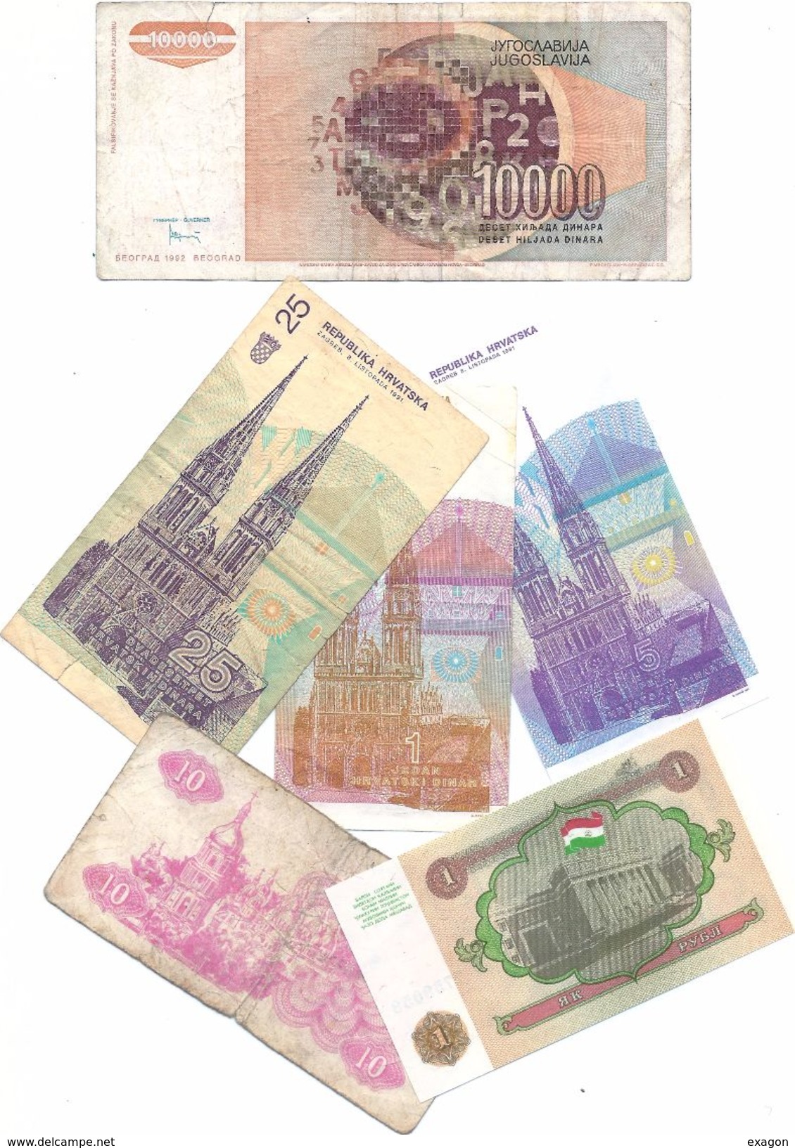 Lotto Di N.6  Banconote Di Paesi Diversi - Europa E Asia. - Kiloware - Banknoten