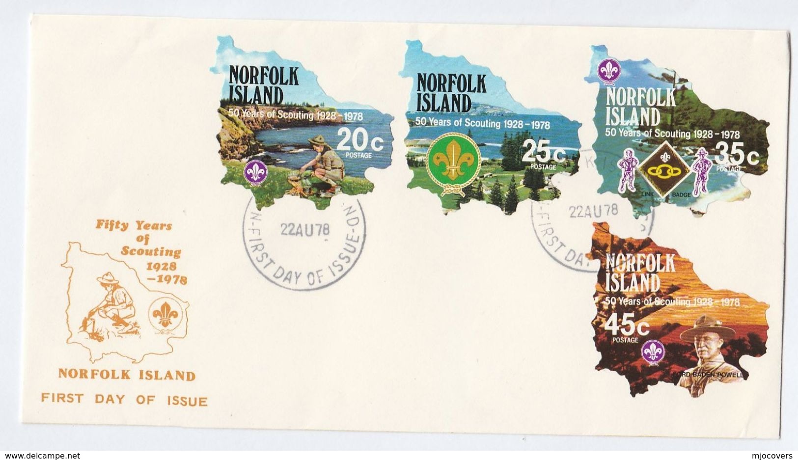 1978 NORFOLK ISLAND FDC Scouts SCOUTING  Cover Freeform Stamps - Norfolk Island