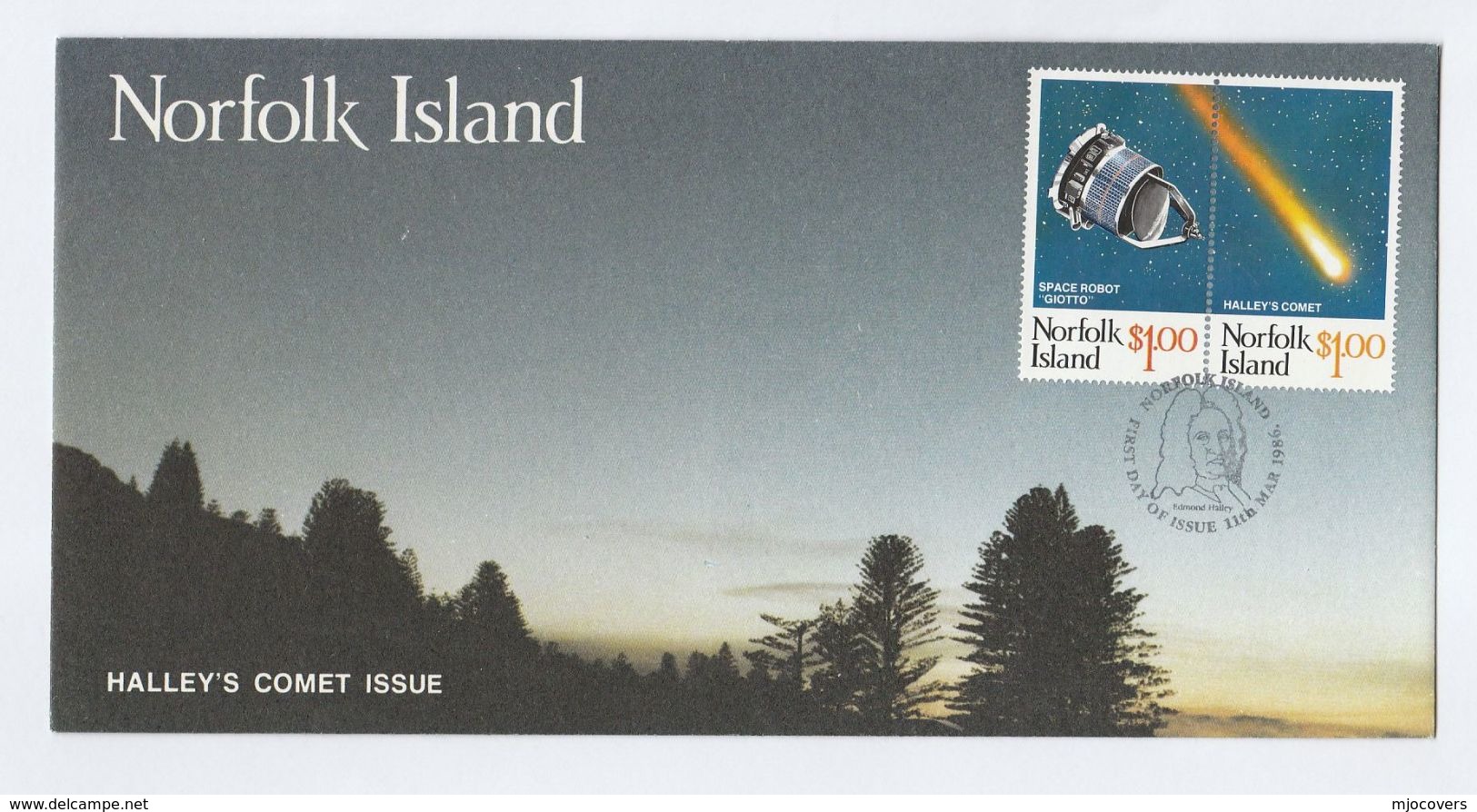 1986 NORFOLK ISLAND FDC HALLEYS COMET SPACE Cover Stamps Astronomy - Astronomy