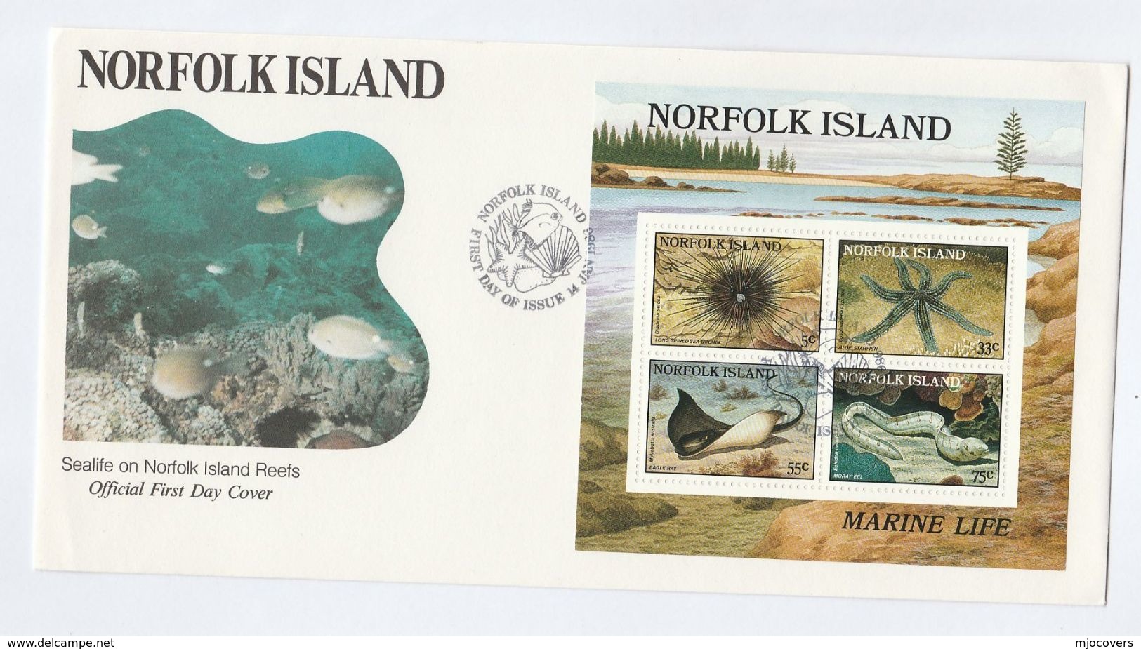 1986 NORFOLK ISLAND FDC Miniature Sheet FISH CORAL Sealife Cover Stamps - Fishes