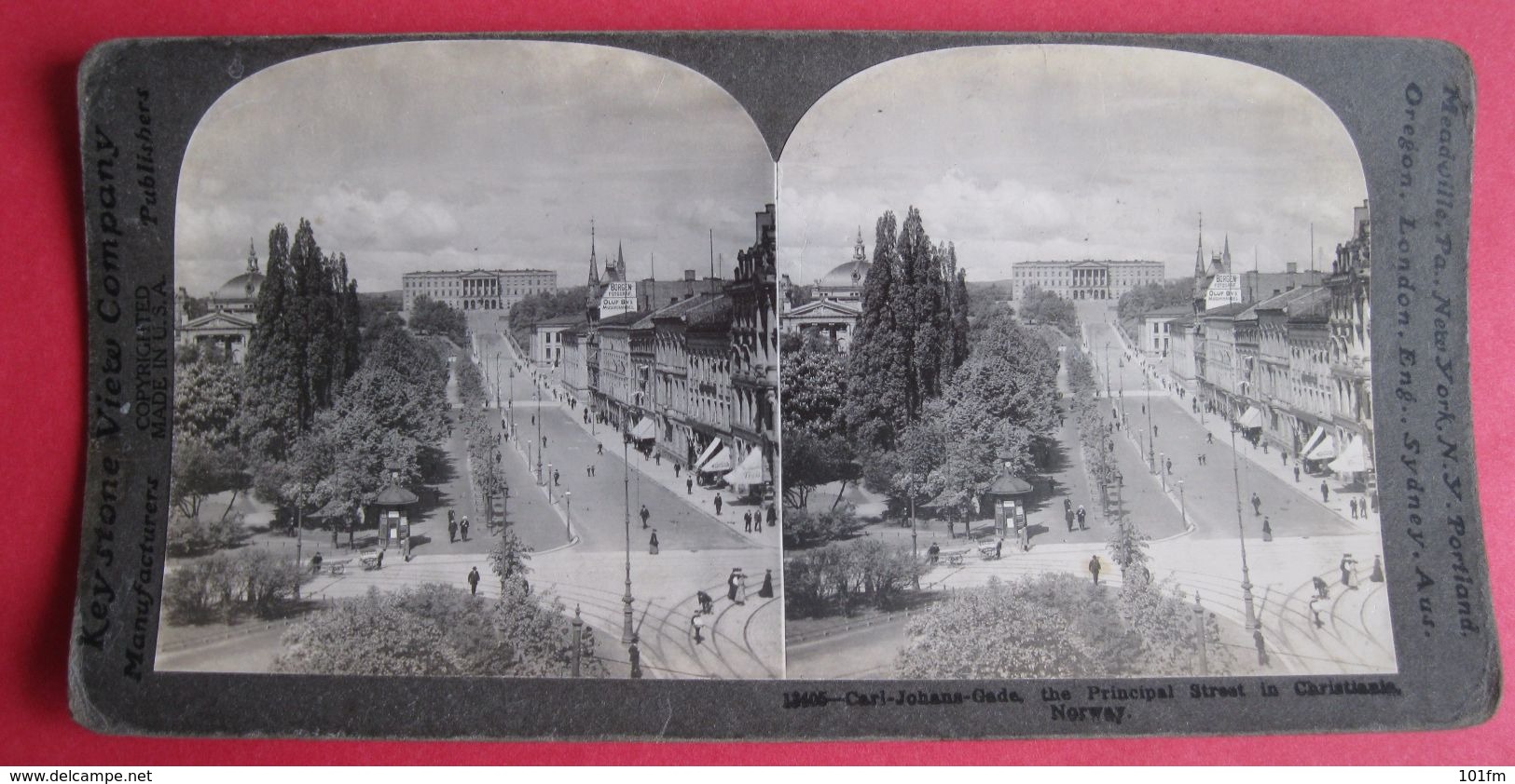 CARTE STEREOSCOPIQUE  - NORWAY - OSLO, CHRISTIANIA - KARL JOHANS GADE, STEREO PHOTO - Estereoscópicas