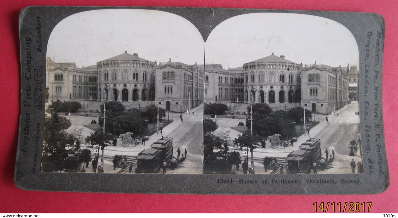 CARTE STEREOSCOPIQUE  - NORWAY - OSLO, CHRISTIANIA - HOUSE OF PARLIAMENT, STEREO PHOTO - Stereoscope Cards