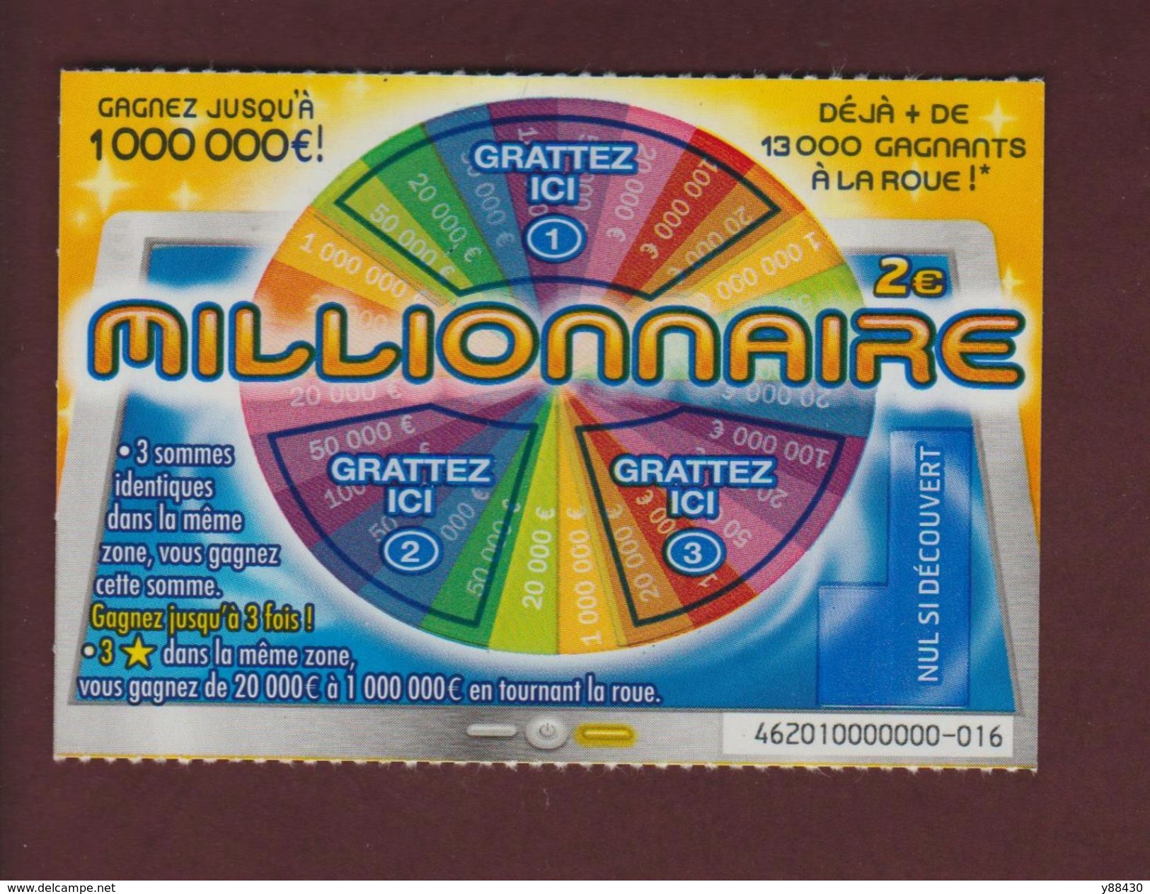 Lottery Tickets - MILLIONNAIRE - 1 ticket de Jeu de grattage de la F.D.J..-  spécimen non gratté - 2 scannes. face et dos.