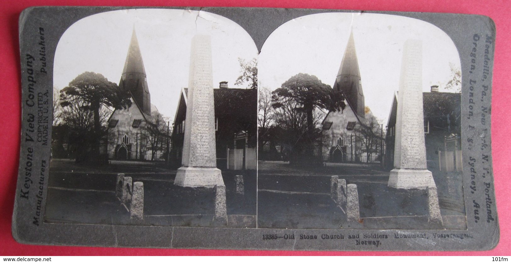 CARTE STEREOSCOPIQUE  - NORWAY - VOSSEVANGEN MONUMENT,  STEREO PHOTO - Stereoskopie