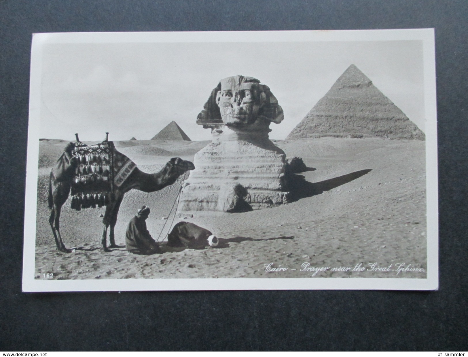 AK Echtfoto 1933 Ägypten Cairo Prayer Near The Great Sphinx. Kamel / Gebet. Gesendet Nach Hamburg - Cairo