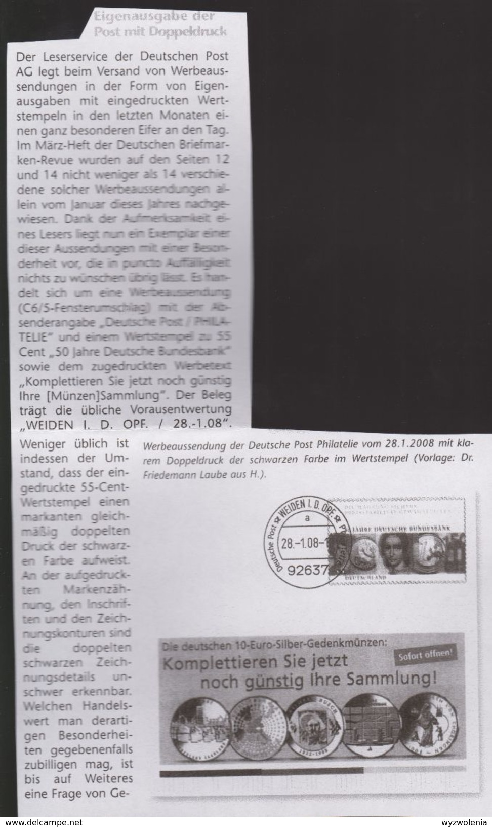 P 225) BRD Ganzsache 2008 Dt Post Philatelie: WSt Bundesbank Mit Doppeldruck Der Schwarzen Farbe Auf Ganzsache ! - Buste - Usati