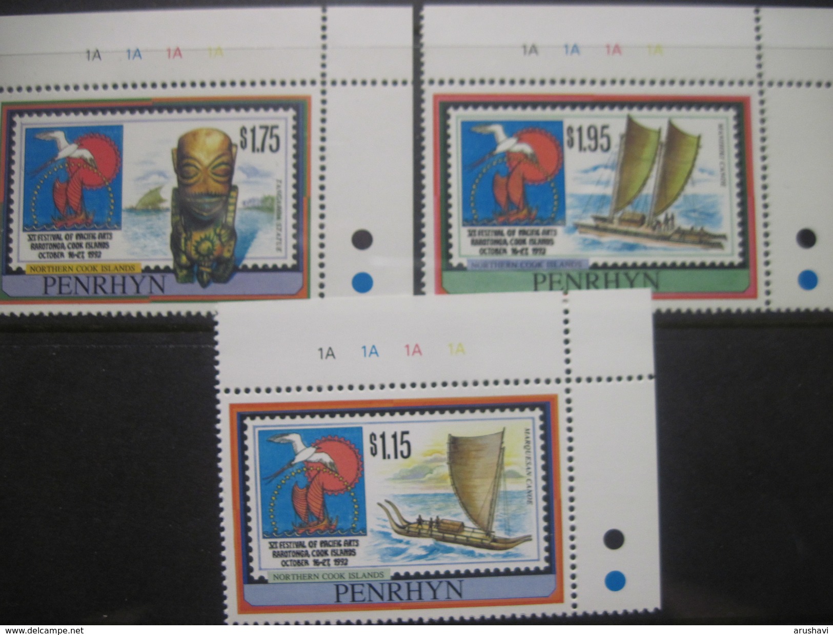 Penrhyn Cook Islands 1992 Festival Of Pacific Arts Carvig Totem Canoe Ships  MNH - Oceania (Other)