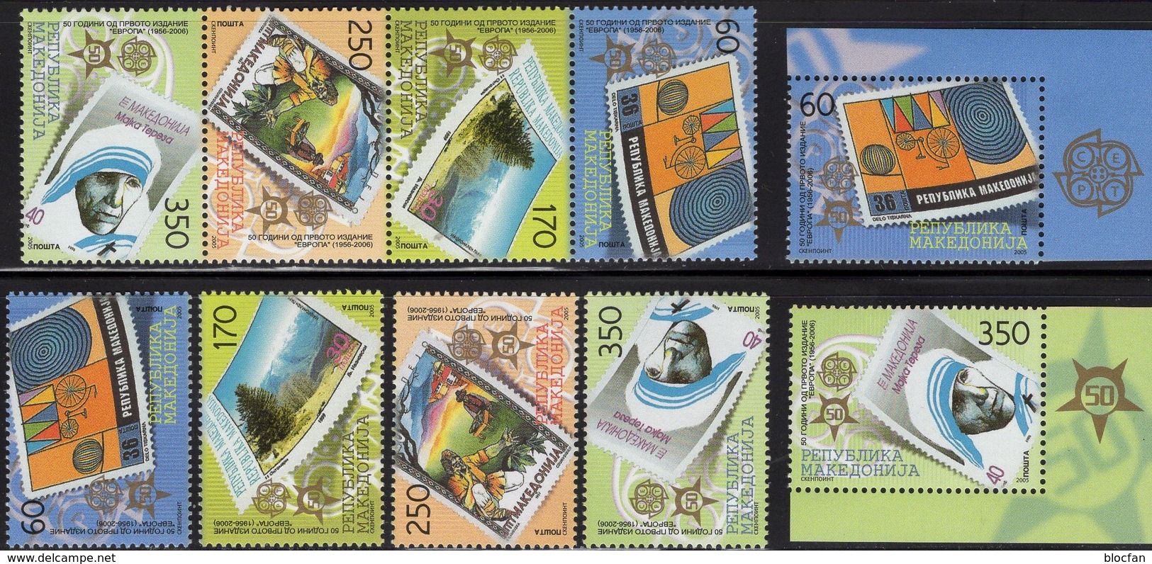 50 Jahre CEPT 2006 Makedonia 370/3,4-ZD+2x ER ** 80€ Park/Mutter Teresa Stamps On Stamp Ss Bloc Se-tenant Bf EUROPA - European Ideas