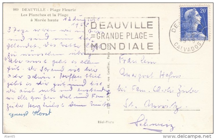 Deauville Calvados France, Plage Fleurie Beach Boardwalk, C1950s Vintage Postcard - Deauville