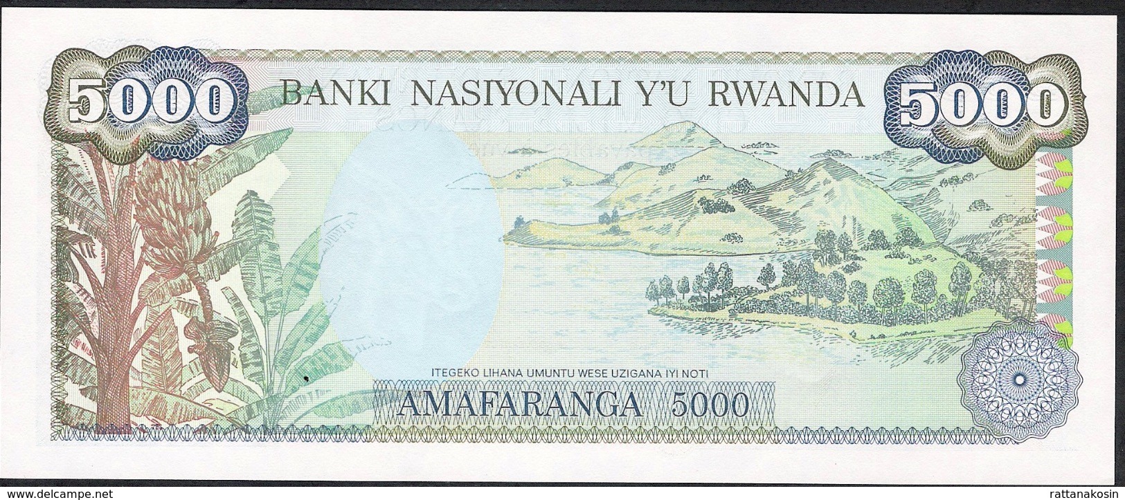 RWANDA P22 5000 FRANCS 1988 #F    UNC. - Rwanda