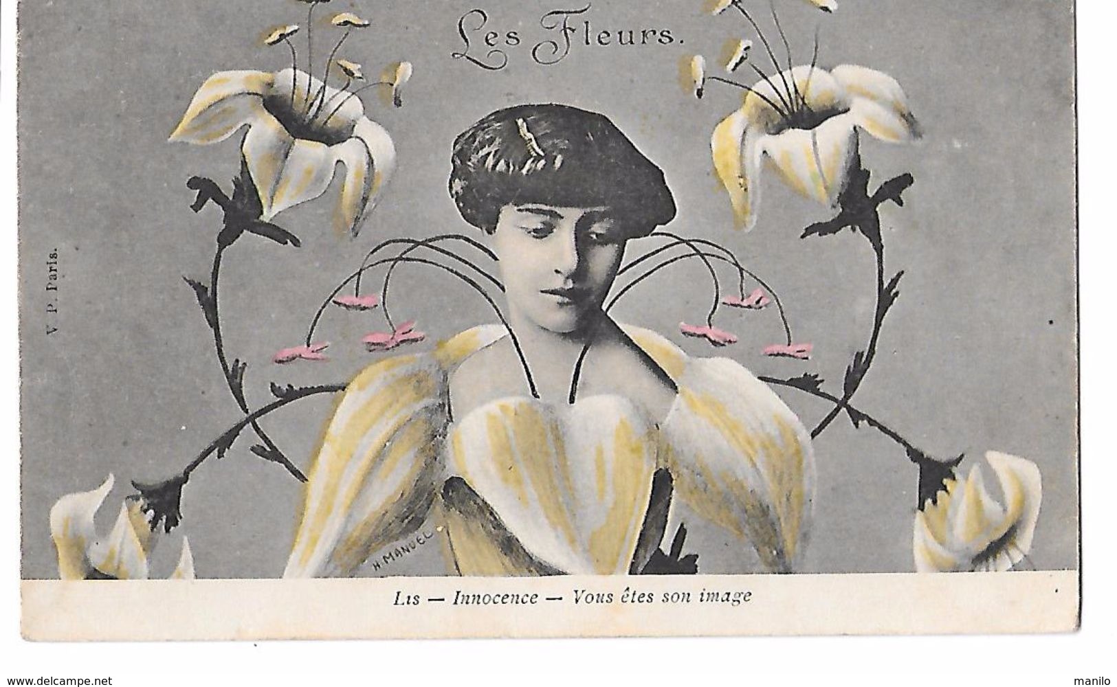 JEUNE FEMME Sortant D'une Fleur De LYS - LIS Par H.MANUEL - Les Fleurs - Lis -Innocence - Vous êtes Son Image édit V.P. - Women