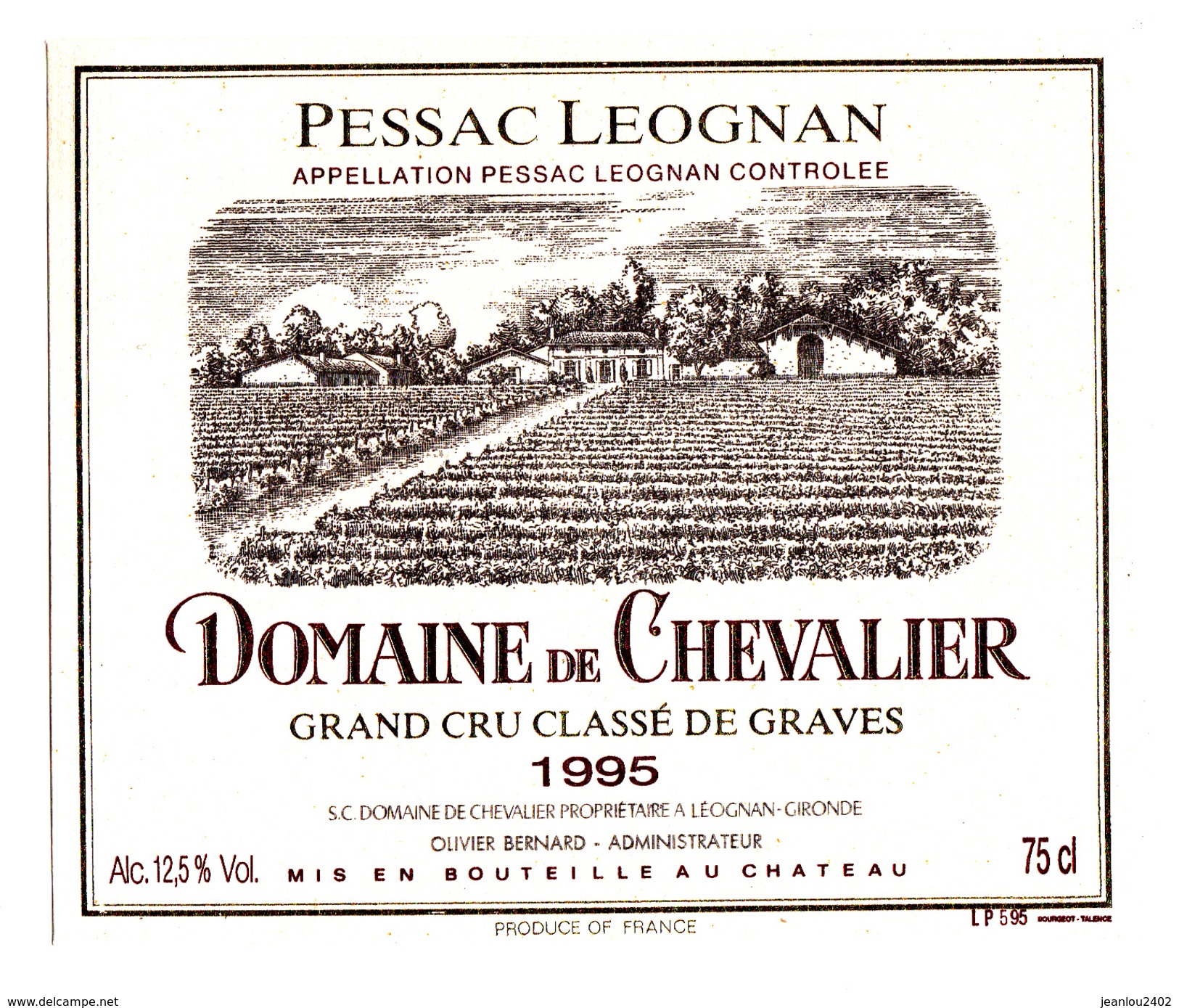ETIQUETTE DOMAINE DE CHEVALIER  - PESSAC LEOGNAN - Bordeaux