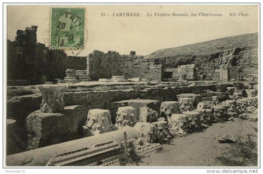 (Tunisie) Carthage, ND Phot 23, Le Théâtre Romain, Les Chapiteaux, Voyagée En 1913, Bon état - Tunisia