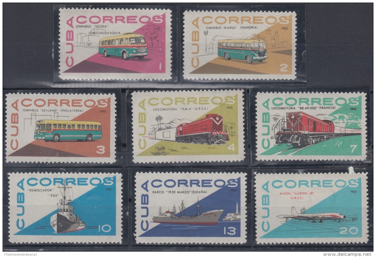 1965.106 CUBA 1965 MNH. Ed.1288-95. TRANSPORTES BUS FERROCARRIL BARCOS SHIP RAILRAOD. - Unused Stamps