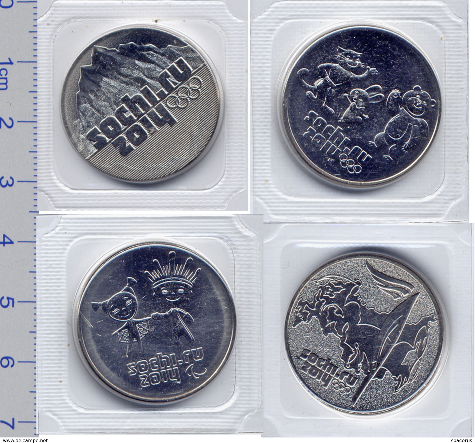 7 RUSSIA Coins Set 4 X 25 ROUBLES SOCHI XXII WINTER OLYMPIC GAMES SEALED IN PLASTIC (4 Coins) - Russia