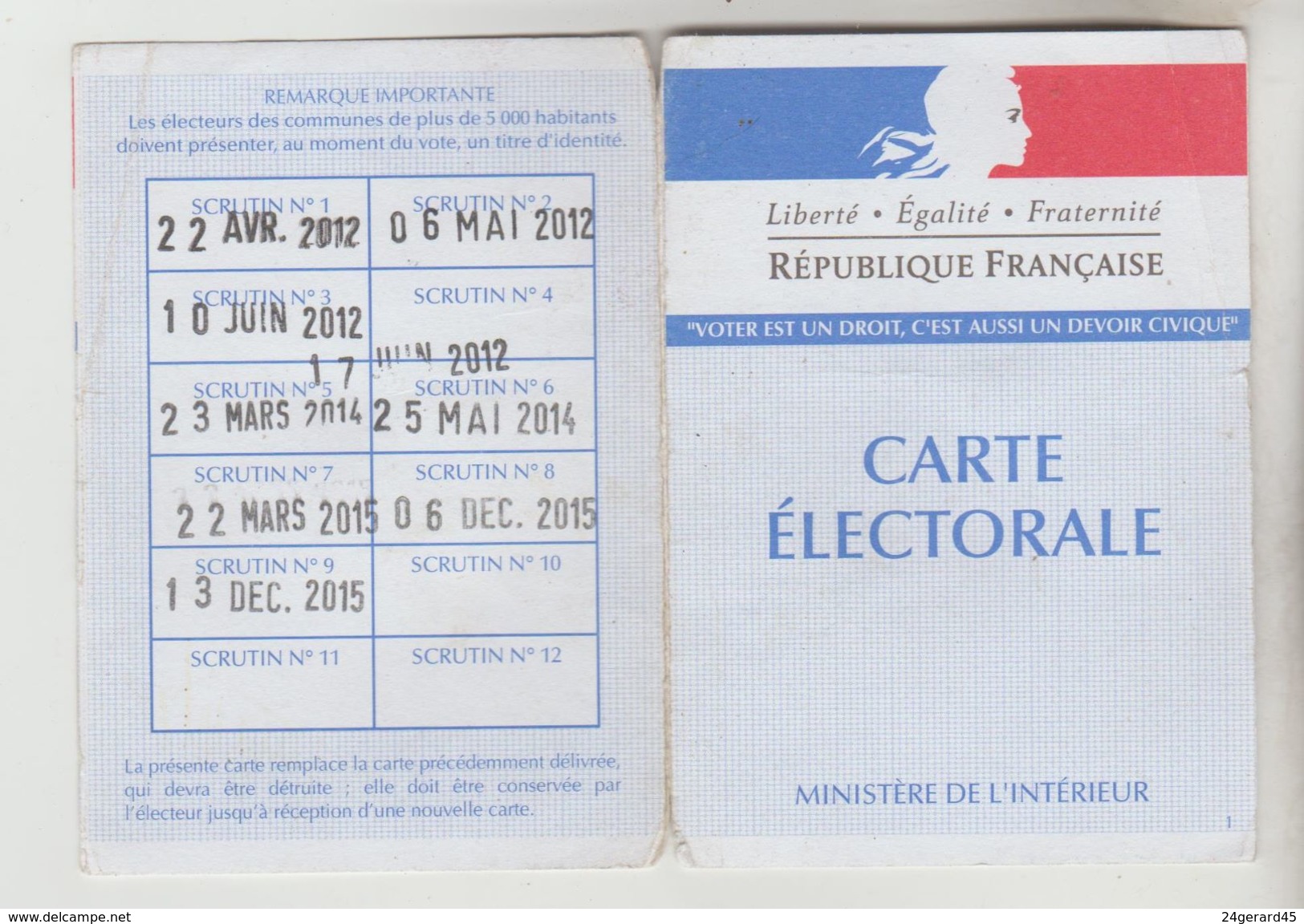 DOCUMENT OFFICIEL - CARTE D'ELECTEUR N°837 OLIVET Loiret En 2012 - Autres & Non Classés