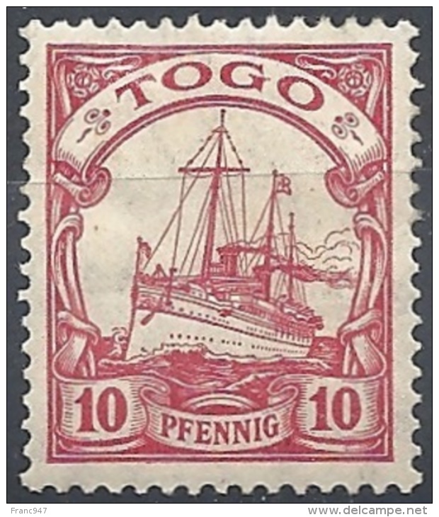 Togo, 1909 Kaiser&rsquo;s Yacht, 10pf Carmine  F.1  # Michel 22 - Scott 22 - Yvert 21  MLH - Togo