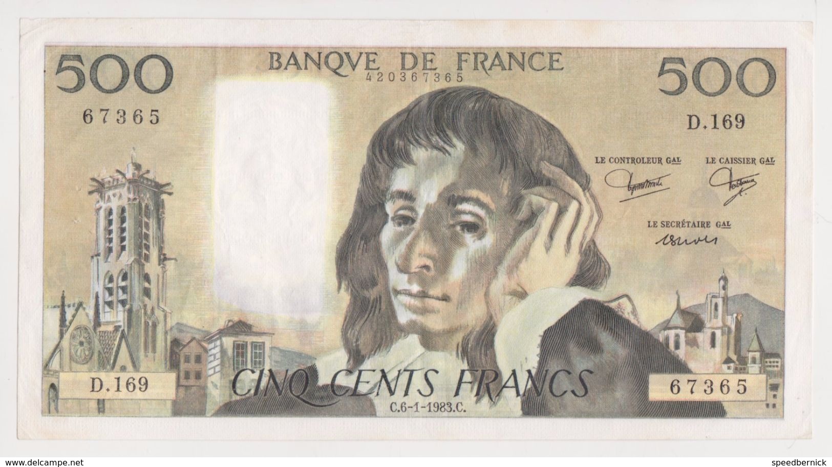 Billet De 500 Francs Pascal -C6 1 1983 C  Bon état ! - 500 F 1968-1993 ''Pascal''