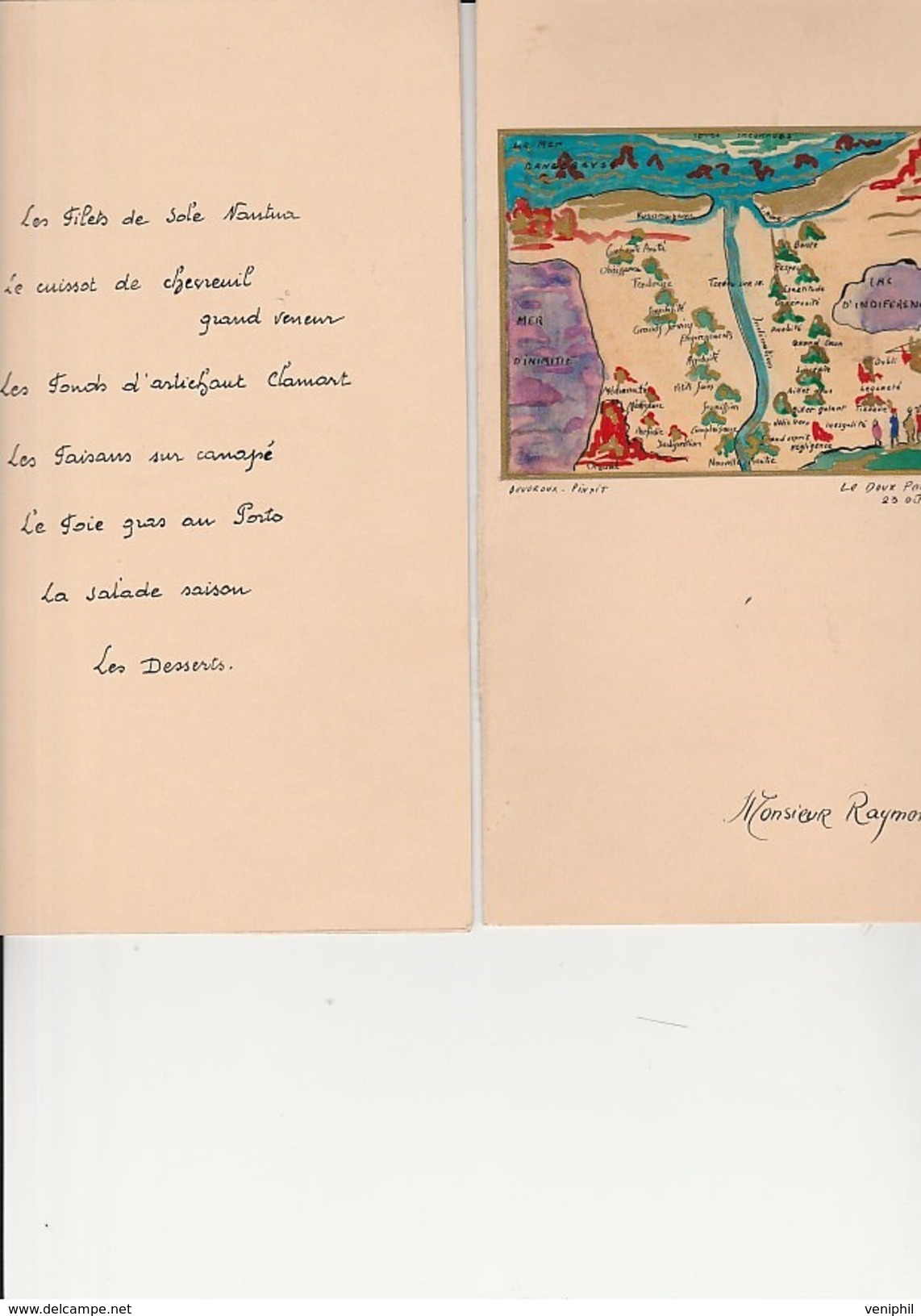 MENU ILLUSTRE  ADRESSE MR RAYMOND LOUVET - 23 OCTOBRE 1938 - Menu