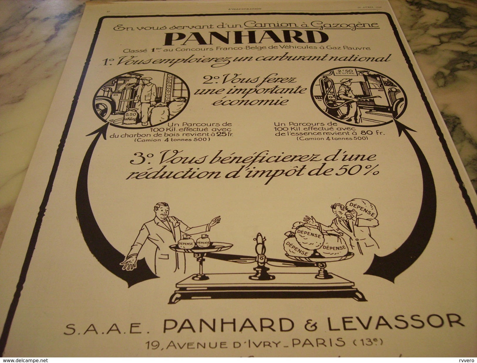 ANCIENNE PUBLICITE LE CAMION A GAZOGENE DE PANHARD 1927 - Camions