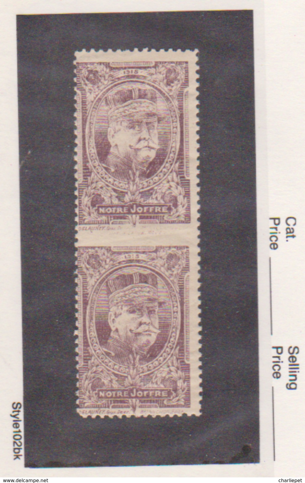 France WWI General Joffre - In Brown Impeforated Pair Vignette  Military Heritage Poster Stamp - Militair