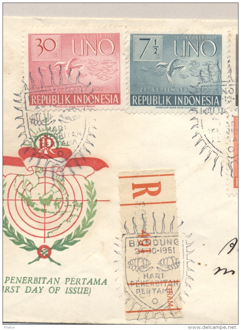 Indonesia - 1951 - UNO-set On R-FDC To Soengei Gerong - Indonesië