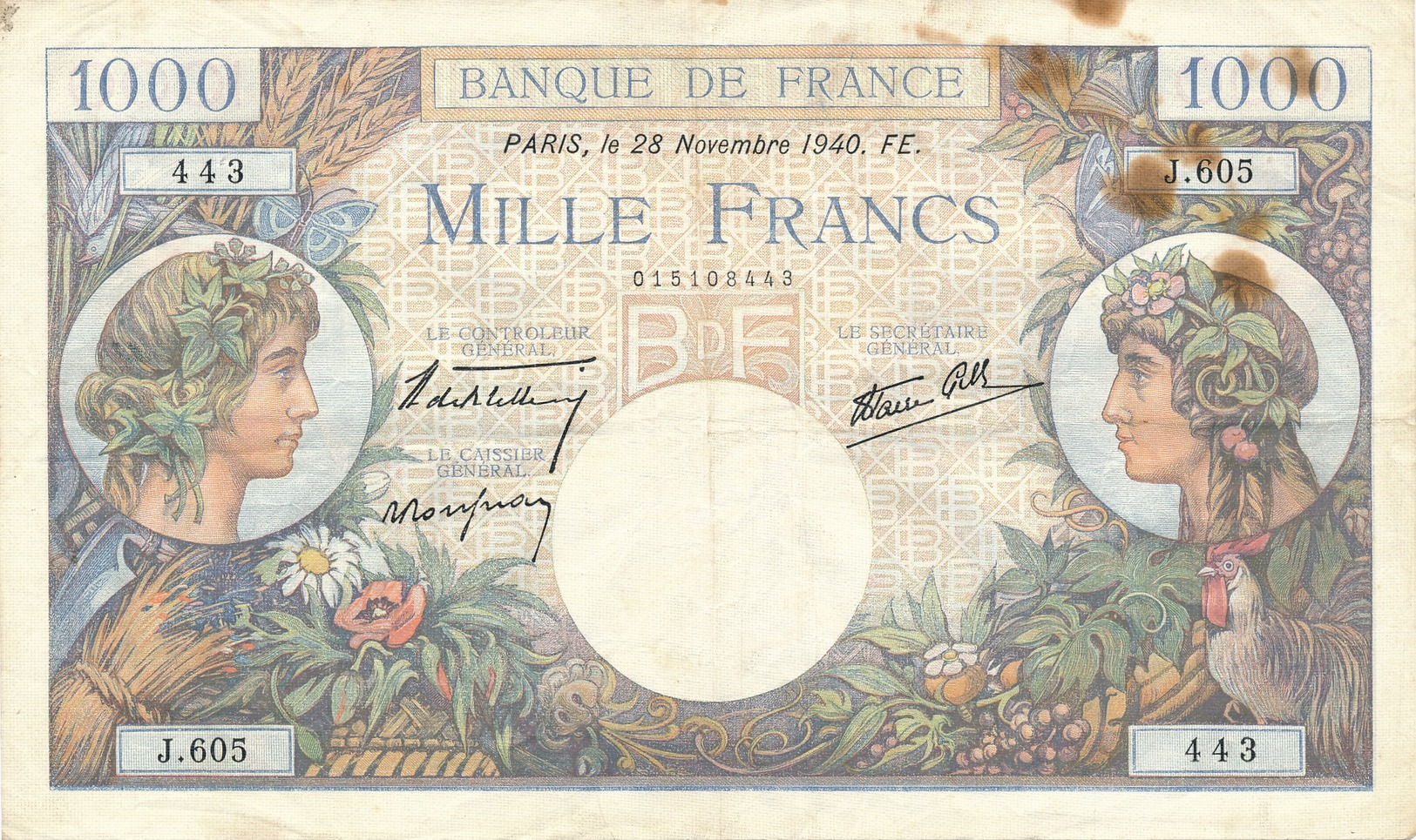 G501 - Billet De 1000 Francs - Commerce Et Industrie - 28 Novembre 1940 - 1 000 F 1940-1944 ''Commerce Et Industrie''